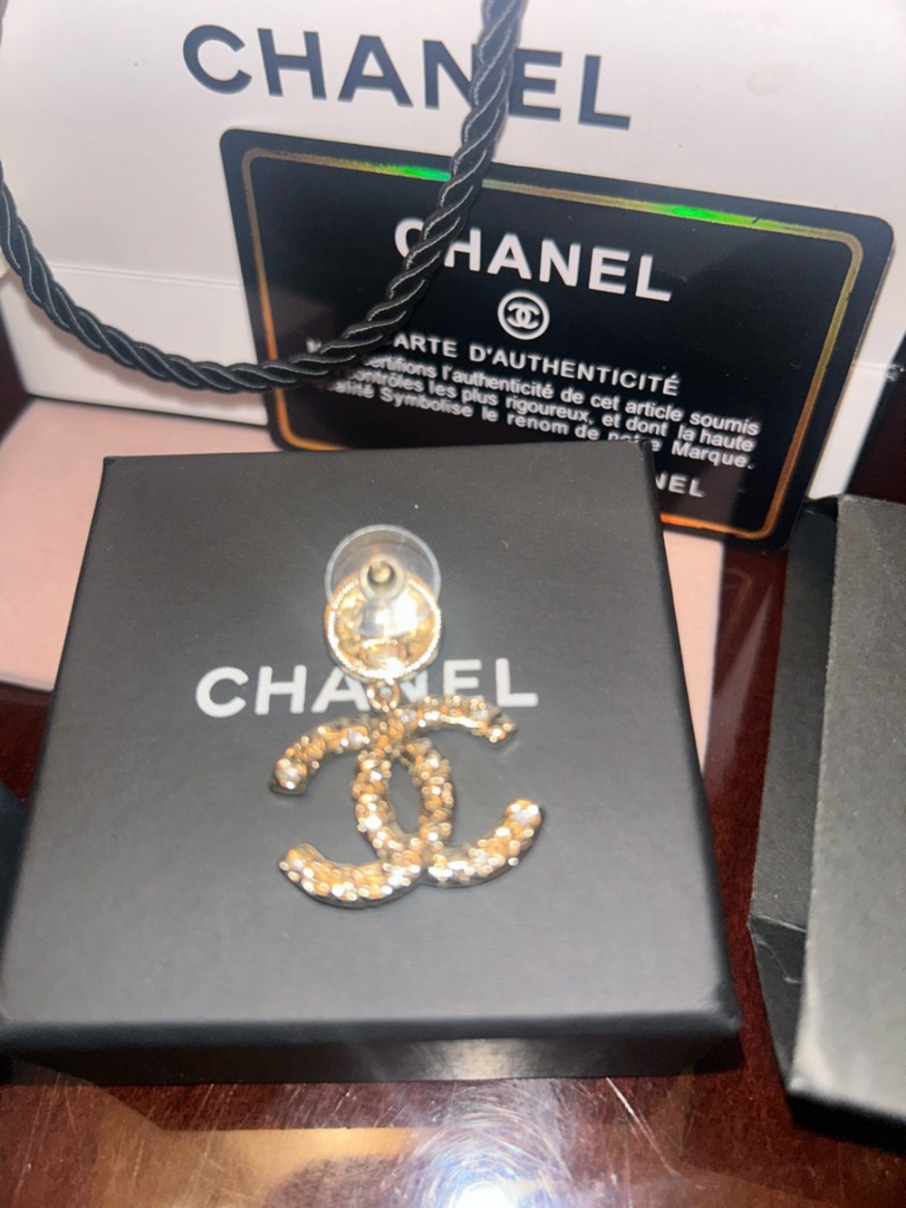 CHANEL Gold Crystal CC Drop Earrings - Picture 6 of 6